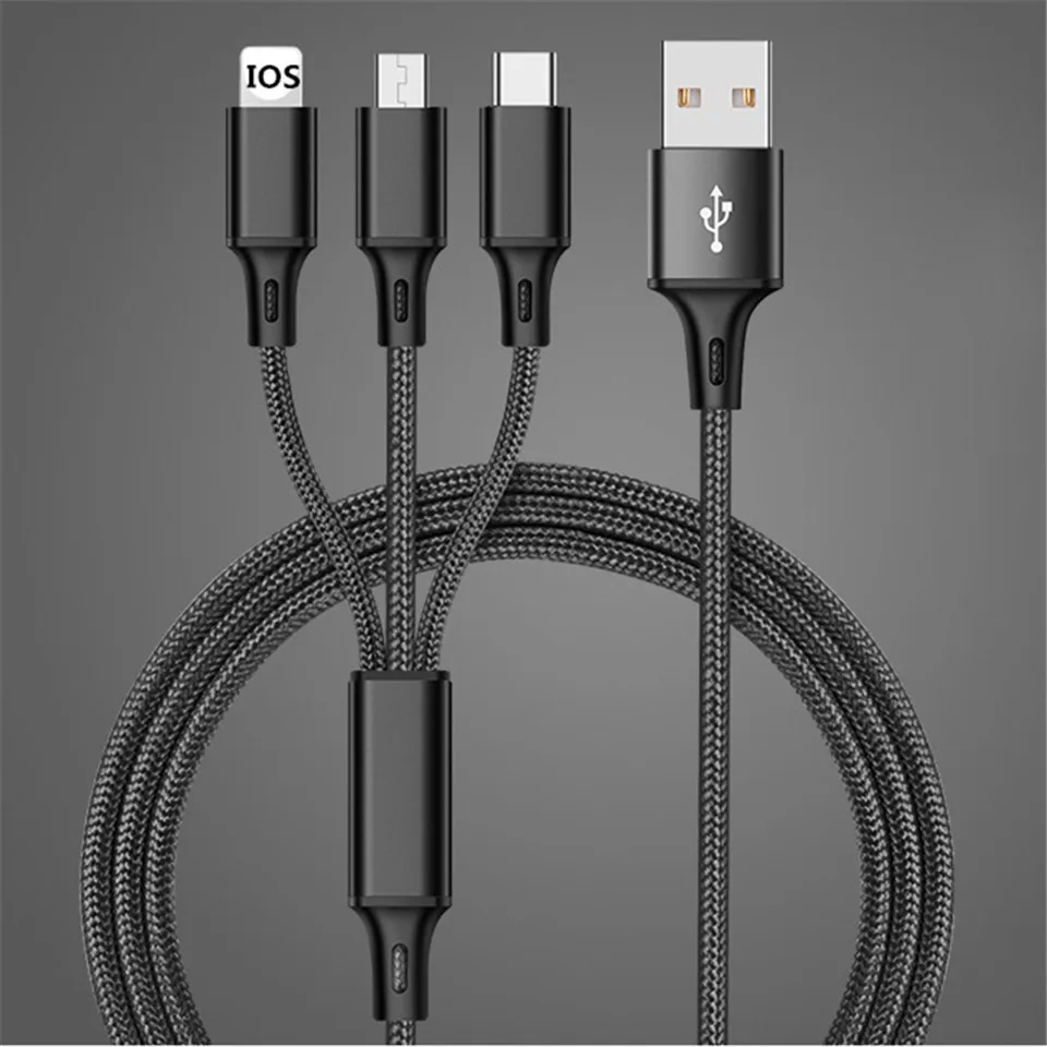 

1.2M Nylon Weave 2.4A Fast Charger 3 In 1 Micro USB Type-C Cables For iPhone 7 Huawei Samsung S8 Universal Phone Charging Cable