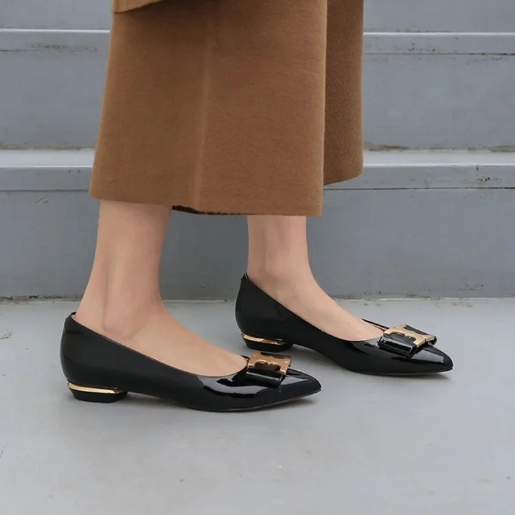 

Big Size 9 10 11 12 ladies high heels women shoes woman pumps Pure-color pointed metal buckled shallow thick-heeled single shoes