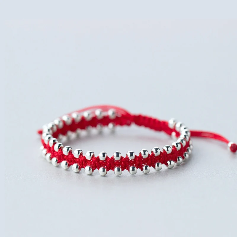

La MaxZa 925 Sterling Silver Fashion Classic Bead Woven Red Rope Bracelets Red Thread Line String Jewelry Bracelets For Women