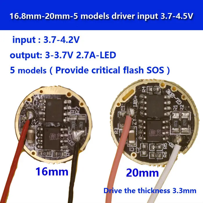 

5pcs cree xml led xml2 led T6 U2 driver 17mm 20mm 3.7-4.2V 2.7A 5-Mode LED Driver for CREE XML LED Emitter