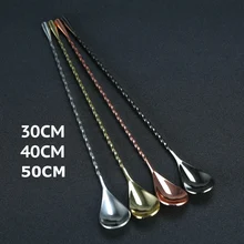 30cm/40cm/50cm Teardrop koktajl łyżka barowa łyżka do mieszania 304 ze stali nierdzewnej skręcone mieszania łyżka do mieszania narzędzie barowe