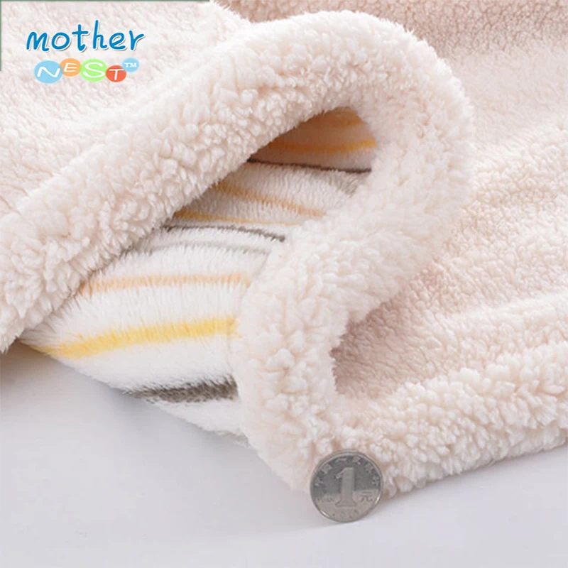 Зимние одеяла для новорожденных девочек и мальчиков; кашемировые толстые двухслойные пеленки в полоску; мягкое бежевое одеяло; 75x100 см