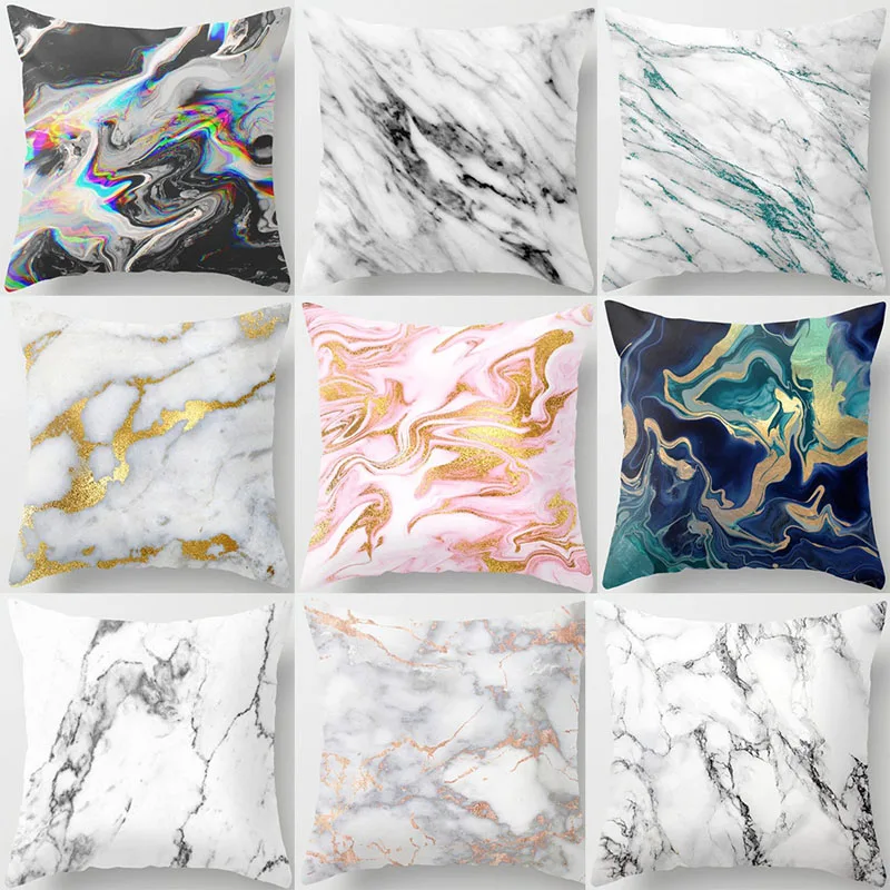 

Lychee Nordic Style Marble Pattern Pillow Cases Polyester Peachskin 45x45cm Decorative Pillow Cases For Bedroom Throw Pillow
