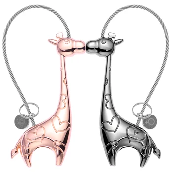 

1 Pair Giraffe Key Ring Silver Color Lovers Love Key Chain Valentine's Day Gift Couple Keychain Boyfriend Girlfriend Party Gift