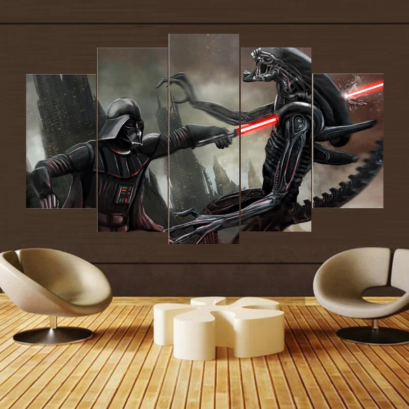 

Printed Picture Modular Painting Modern 5 Panel Movie Star Wars Character Wall Art For Living Room Home Decor Artwork Canvas