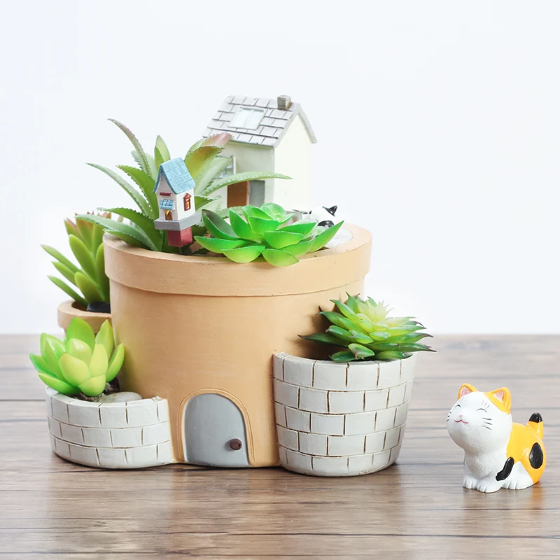 

1pc Creative Happy House Resin Flowerpots Succulent Plants Pots Micro-landscape Flower Pot Home Garden Decoration Bonsai Planter