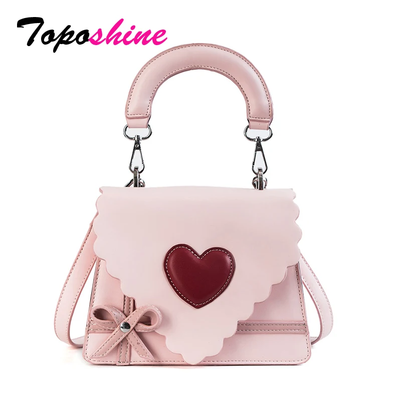 

Toposhine Smart Cute Small Flap Sweet Color PU Leather Girl Handbag Red Heart Beauty Lacework And Bow Makeup Women Shoulder Bags