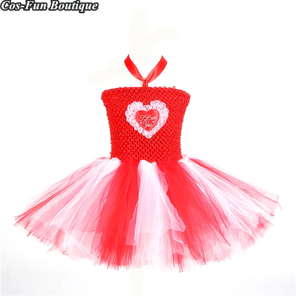 

Red Girl Tutu Dress Heart Pattern Princess Dress Mother's Day Valentine's Day Costume For Kids Clothes Girls Party Dresses W182