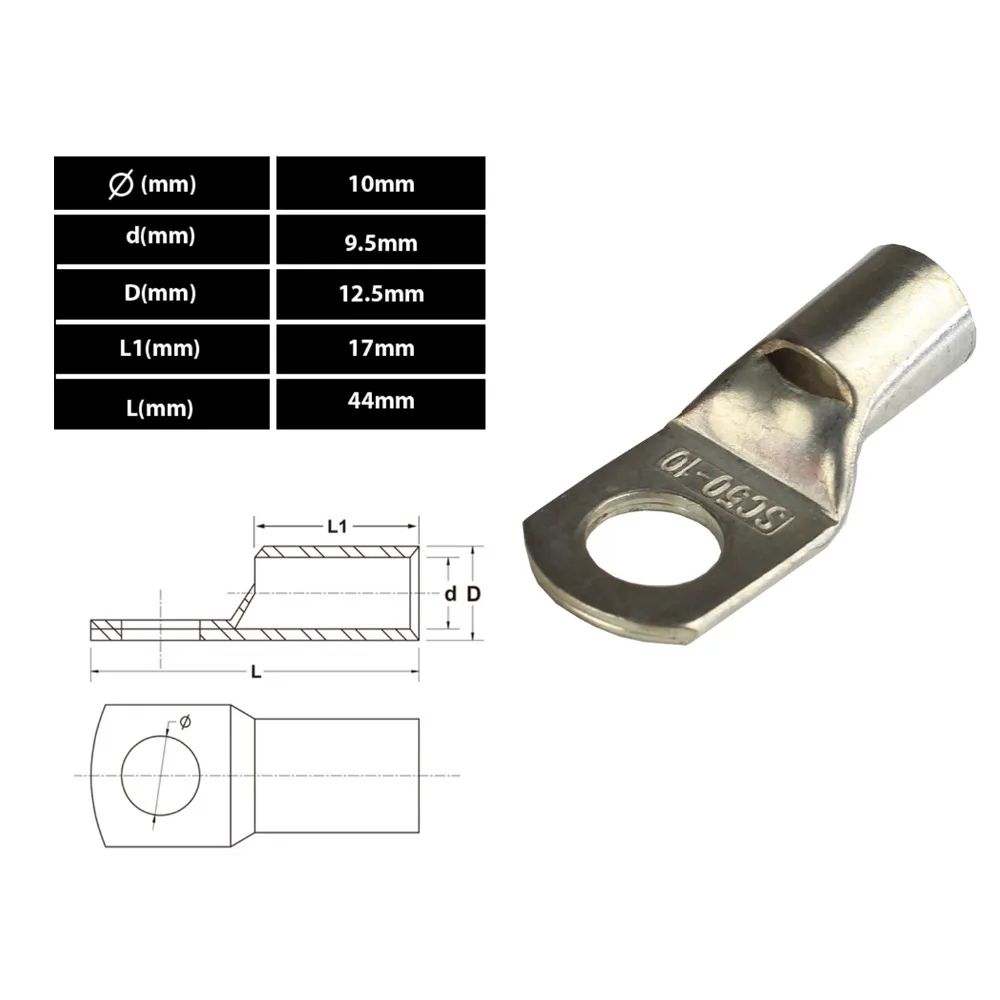 50 мм 10 мм SC 50-10 кабельный наконечник болт отверстие Луженая батарея медный соединительный кабель батареи Разъем