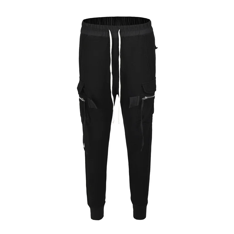 

Black Icon Ro Dark Style Men Side Pockets Pencil Pants Men's Hip Hop Patchwork Cargo Ripped Sweatpants Joggers Trousers Pants