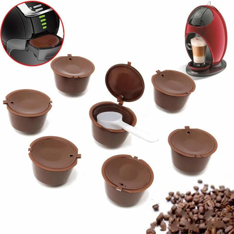 

4Pcs/Set Coffee Capsule With 2Pcs Plastic Spoon brush Refillable Coffee Capsule 200 Times Reusable Compatible