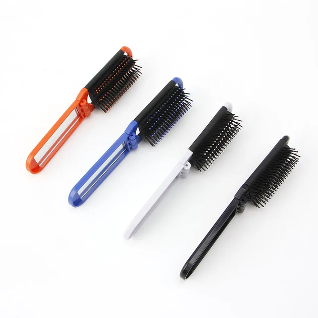 New Portable Folding Hair Brush With Mirror Compact Pocket Size Comb New Portable Folding Hair Brush With Mirror Compact Pocket Size Comb For Purse Bag White