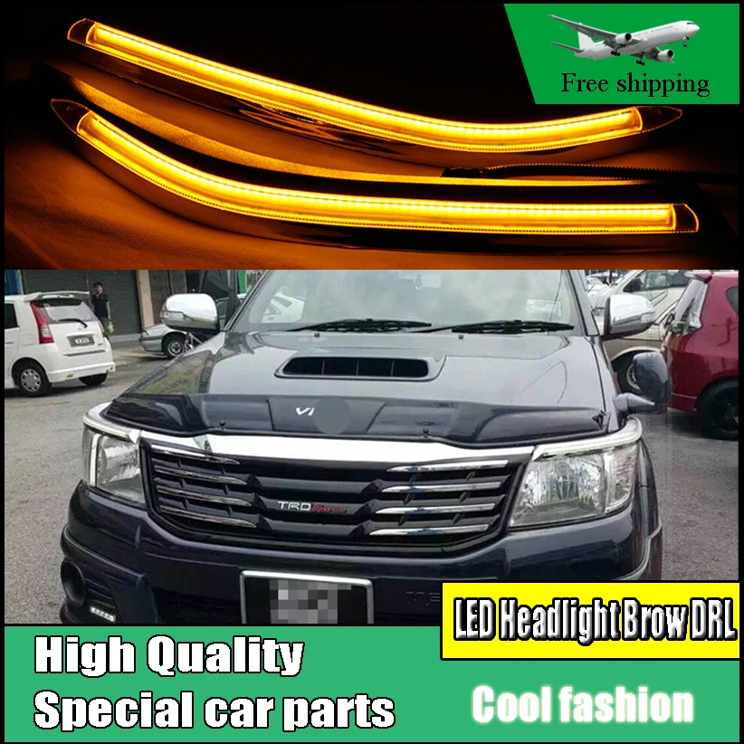 

Car Styling LED Headlight Brow Eyebrow Daytime Running Light DRL With Yellow Turn signal For Toyota Hilux Revo Vigo 2011-2014