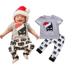 0-3Y Baby Clothes Christmas Batman T-Shirt Top and Pant Bottom 2PCS Outfit Kids Clothing Set