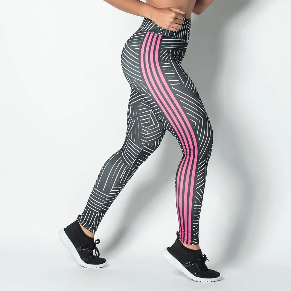 

New Casual Style Women Push Up High Waist Fitness Leggings Striped Digital Printing Sportswear Outdoor Leggings For Female