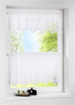 

1 PC Hollow Out Flower Short Kitchen Curtain Silk Like Laser Cutting Cafe Curtains Window Blinds Drapes