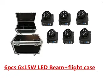 

6 unids 6x15 w + flightcase + 1.2 m cable dmx rgbw 4in1 mini led viga wash abeja ojo cabeza movil dj luz