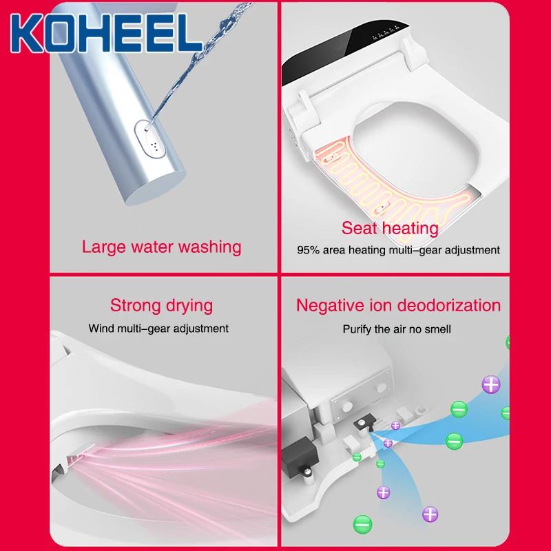 KOHEEL square smart toilet seat cover electronic bidet toilet bowls seat heating clean dry intelligent lid for bathroom