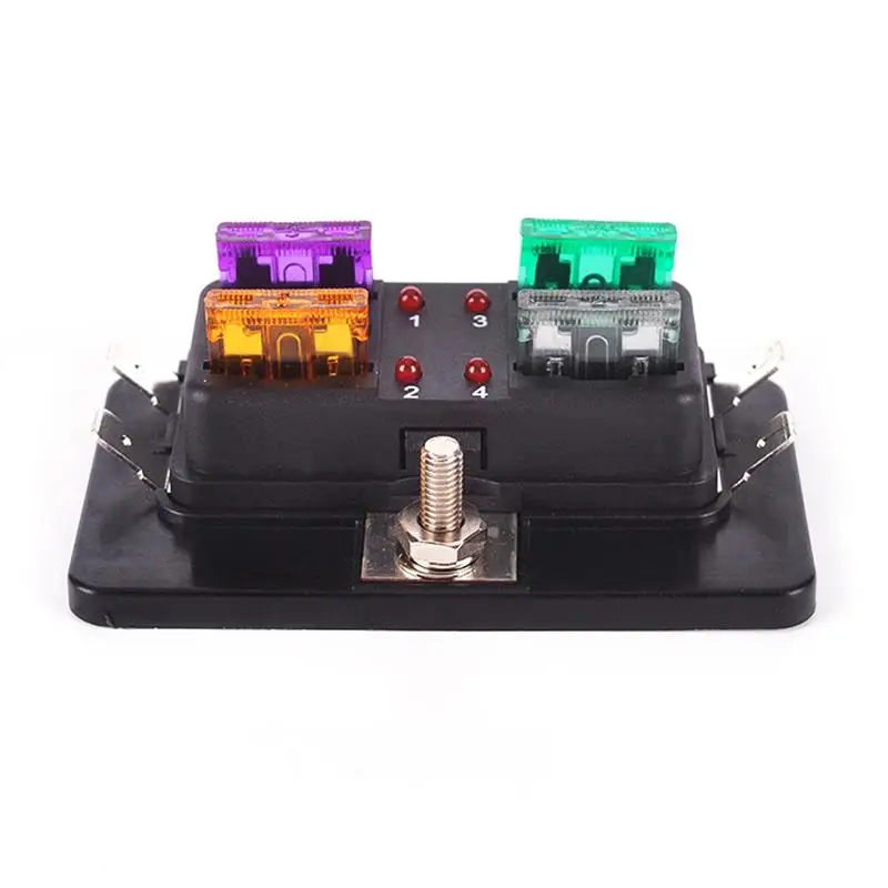 4 Way Blade Block Fuse Box Holder with LED Indicator Protection Cover for Automotive Marinein