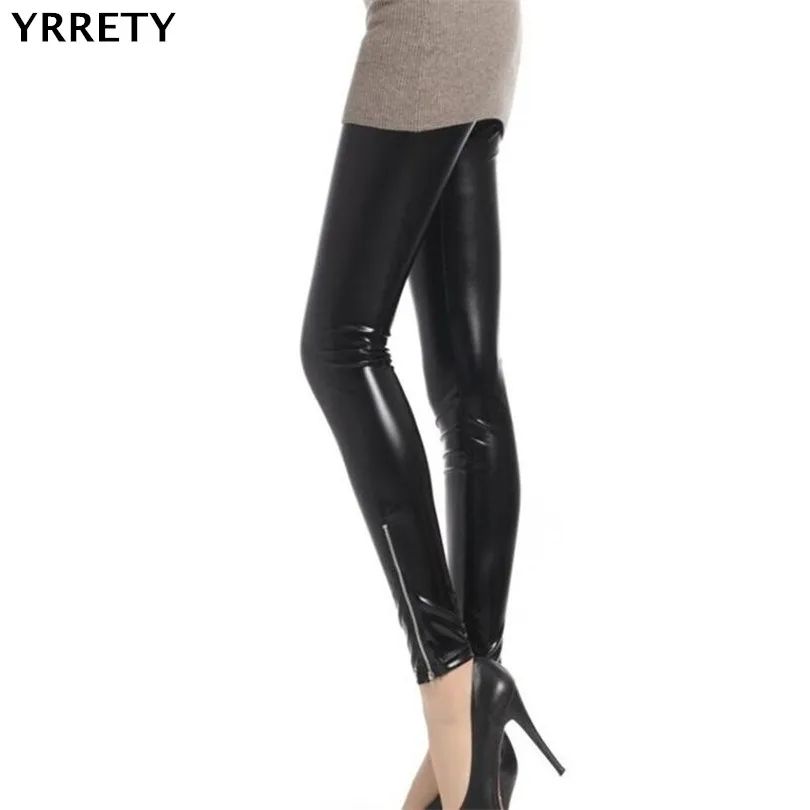 

YRRETY Fashion Women PU Leather Pants High Elastic Waist Leggings Ankle Zipper Leather Leggings Skinny Women Pencil Trousers