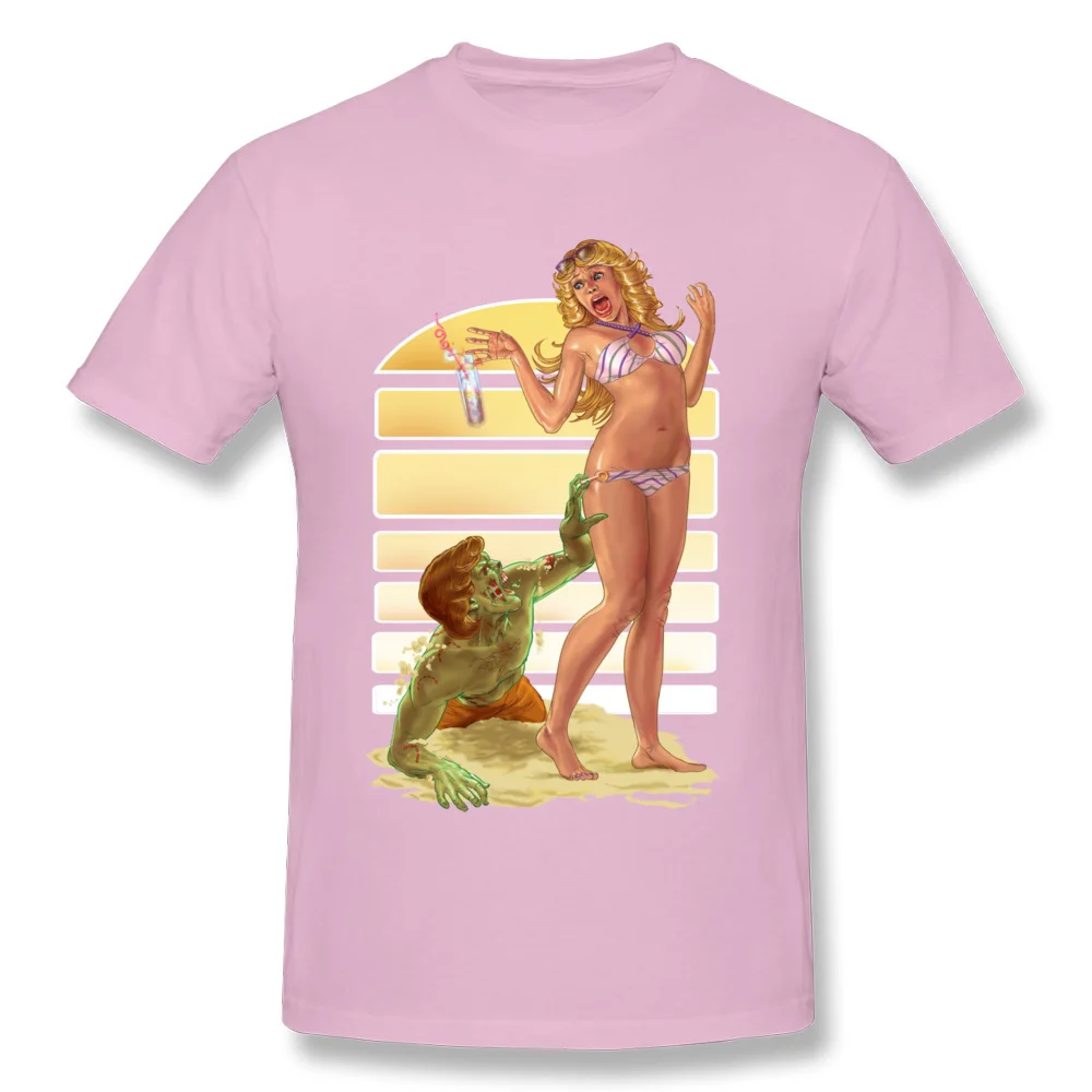 Party Beach Zombie Round Collar T Shirts Father Day T Shirt Short Sleeve for Men Coupons Cotton Comics Tshirts Beach Zombie pink