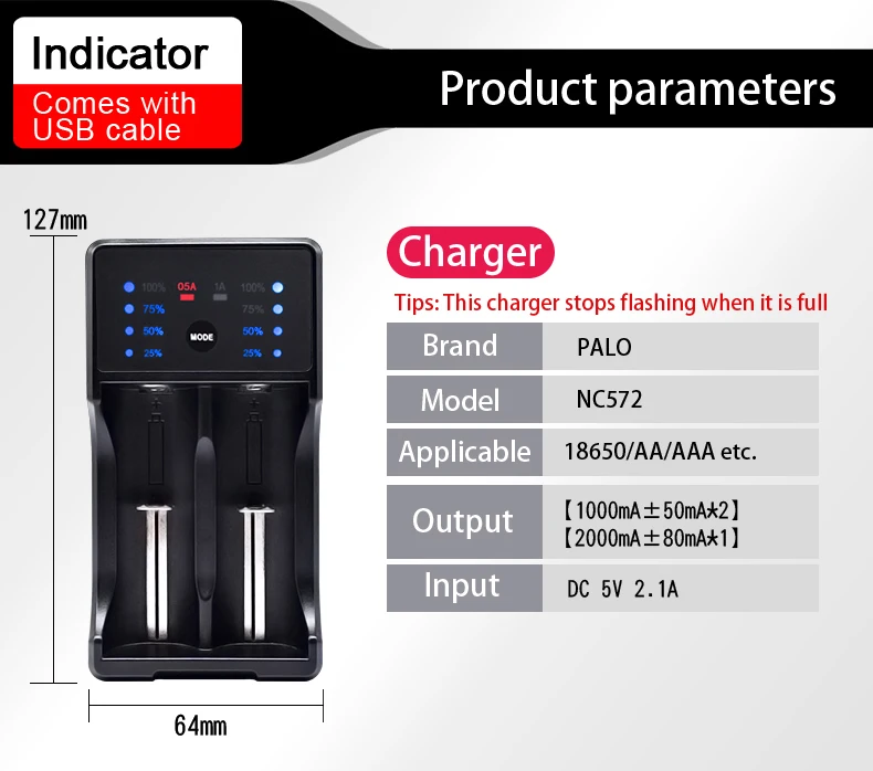 PALO 3,7 V 18650 26650 16340 14500 10440 18500 AA AAA зарядное устройство+ 2 шт 18650 литий-ионная аккумуляторная батарея для фонарей