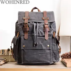 Новый для мужчин масла Воск кожаный холщовый рюкзак Vintaghe 15,6 дюймов мужской рюкзак для ноутбука школьная сумка большой ёмкость