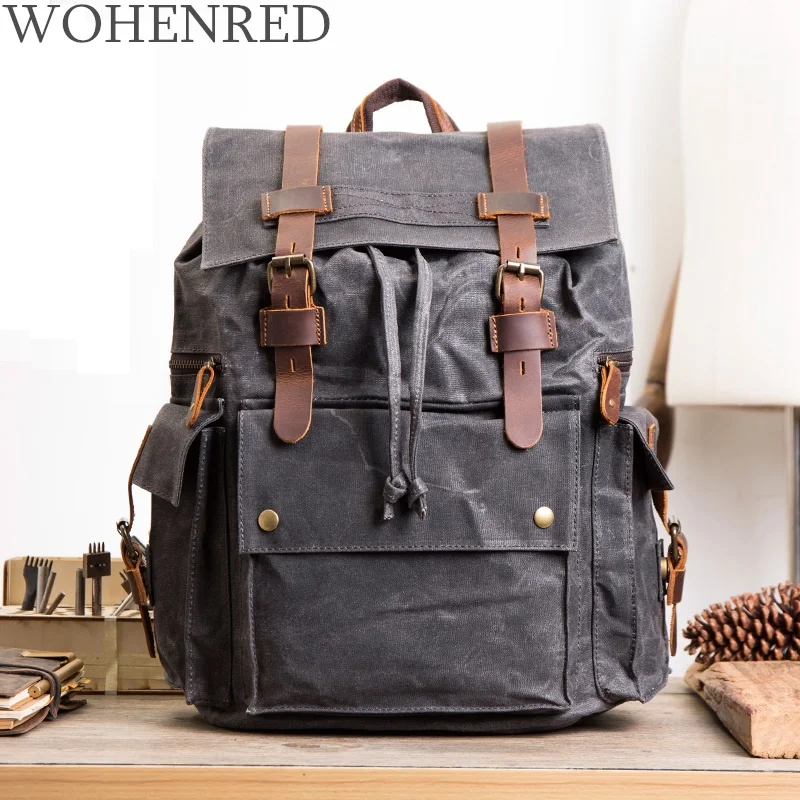 Nieuwe Mannen Olie Wax Canvas Lederen Rugzak Vintaghe 15.6 Inch Laptop Rugzak Mannelijke Schooltas Grote Capaciteit Waterdichte Reistas Nieuwe Mannen Olie Wax Canvas Lederen Rugzak Vintaghe 15.6 Inch Laptop Rugzak Mannelijke Schooltas Grote Capaciteit Waterdichte Reistas