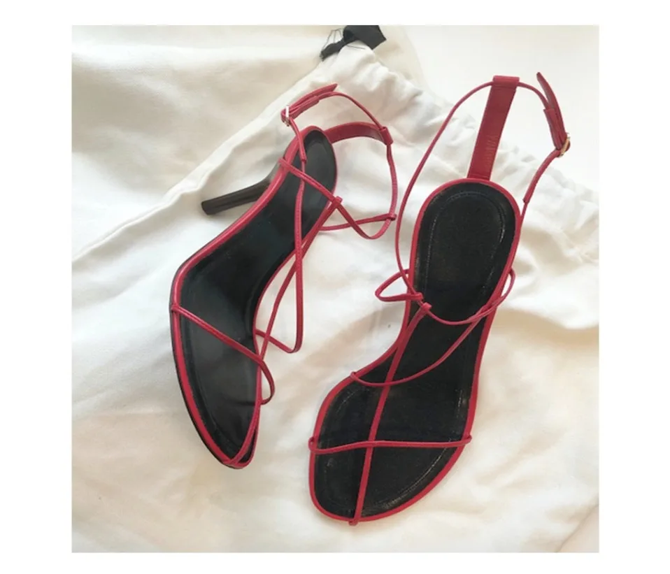 Женская обувь; летние сандалии-гладиаторы; женская обувь; модные красные женские босоножки на высоком каблуке 8 см; модель года; пикантная Летняя обувь с перфорацией