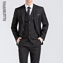 (Blazer+Vest+Pants) 3 Pieces Business Suit Men Formal Wear Slim Fit Wedding Suit For Men Blue/Black/White Elegant Suit Men M-5XL