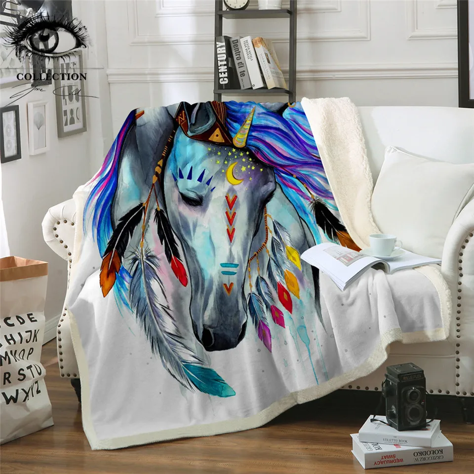 

Pferd by Pixie Cold Art Microfiber Blanket for Bed Tribal Horse Throw Blanket Colorful Animal Bedding Watercolor Boho Thin Quilt