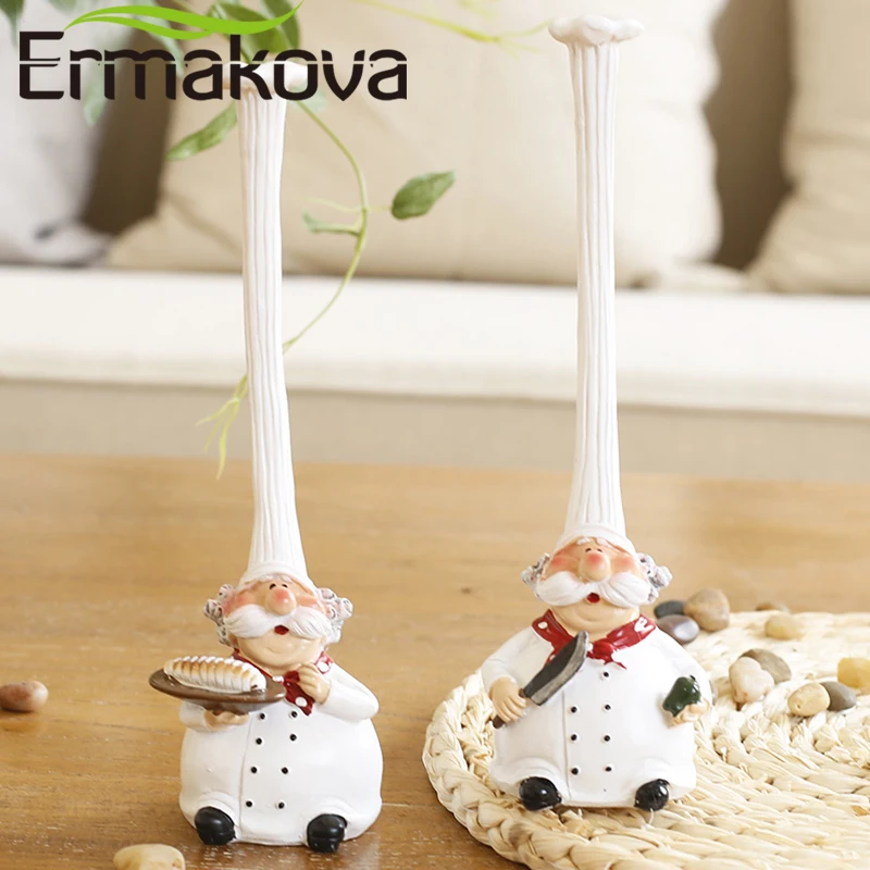 

ERMAKOVA 2 Pcs/Set Chef Figurines Kitchen Decoration Cooking Chef Cook Statue Collectible Figurine Resin Decorative Ornament