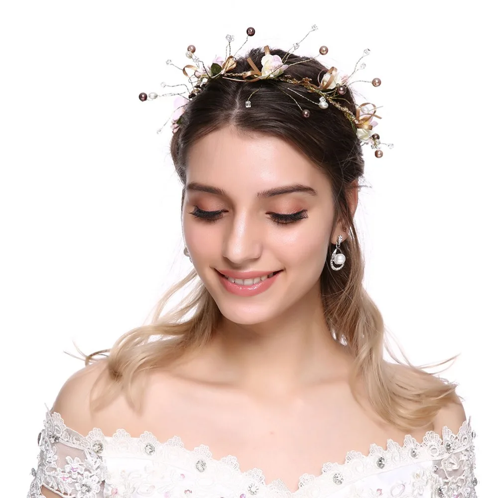 Женская повязка на голову с золотыми листьями и жемчугом, свадебная повязка на голову, аксессуары для волос, головной убор, вечерние, подарок