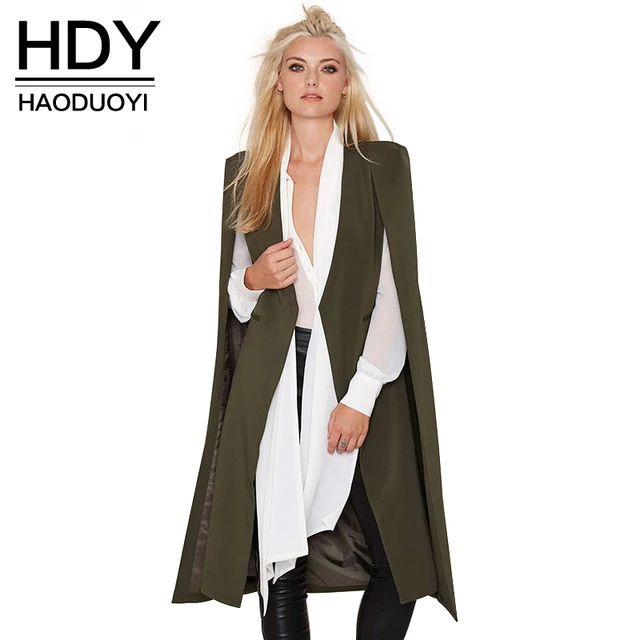 HDY Haoduoyi 2016 Осень Женская Мода 3 Цвета Открытым Стежка Плащ Пончо Плащи Outwears Пальто