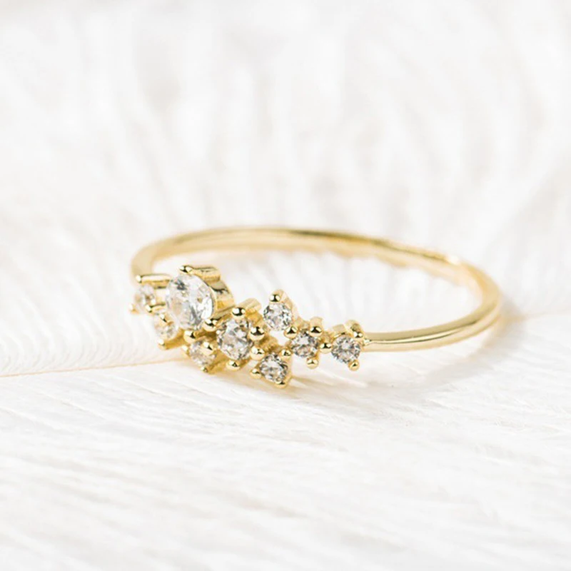 Позолоченное инкрустированное блестящее AAA циркониевое кольцо, крошечные шикарные свадебные кольца для женщин, вечерние ювелирные изделия Anillos, Прямая поставка