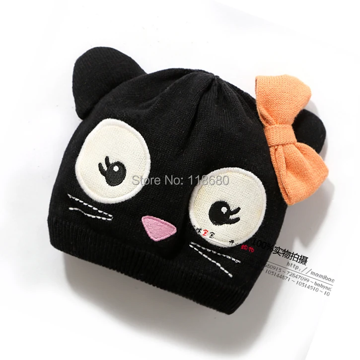 

new 2015 Fashion autumn winter hat children accessories newborn baby hat child knitted animal beanies kids cat embroidered caps