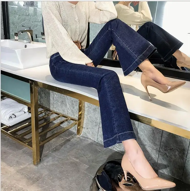 

Womens High Waist Loose Straight Trousers Fashion Casual Flare Pants Loose Split Spring And Autumn Female Jeans Size 26/32 K1098