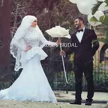 Vestidos De Noiva 2016 White Saudi Arabia Wedding Dress With Hijab Mermaid Elegant Cheap Bridal Dress Dubai Kaftan Wedding Gown