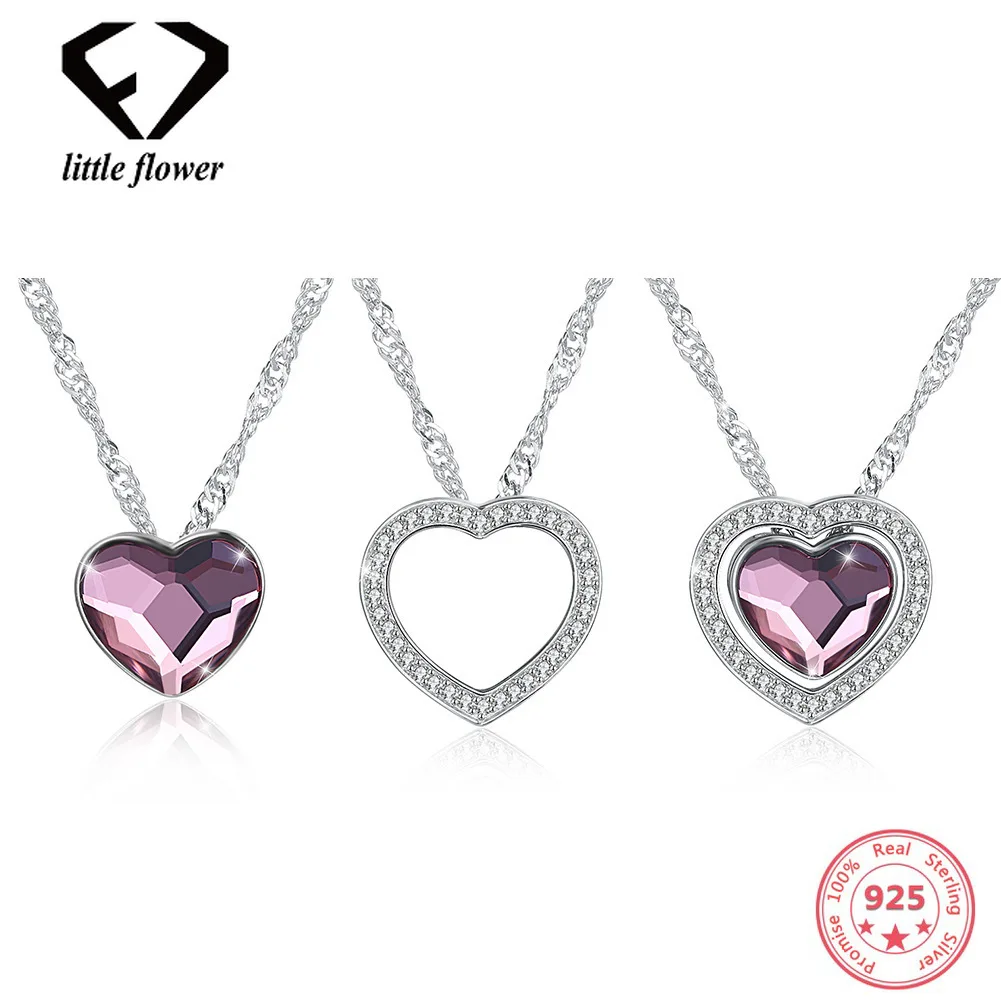

Austria Element Crystal Water Wave Chain Women's Necklace European Fashion Sterling Silver 925 Love Heart Shaped Pendant Jewelry
