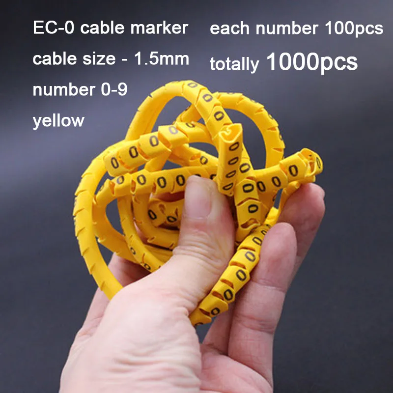 Метка маркера кабеля EC-0 Маркер кабельной проводки номер от 0 до 9 размер кабеля 1,5 sqmm разноцветные ПВХ маркеры кабеля маркер изоляции - Цвет: EC-0-1000PCS-yellow