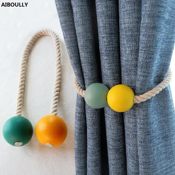 

AIBOULLY 2Pcs/set Magnetic Curtain Holders Tieback Clips Hanging Ball Beaded Buckle Tie Back Straps Accessories Home Decoration