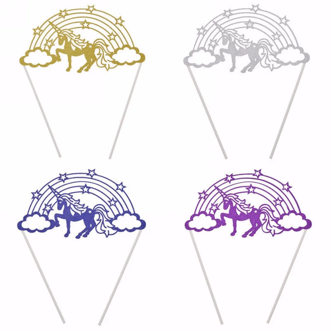 4 Color Unicorn Rainbow Cloud Birthday Cake Topper Sticks Cake Decorative Party Supplies