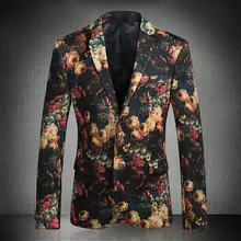 Цветочный мужской блейзер с принтом Новое поступление приталенные повседневные блейзеры с двумя пуговицами брендовая одежда модная мужская куртка