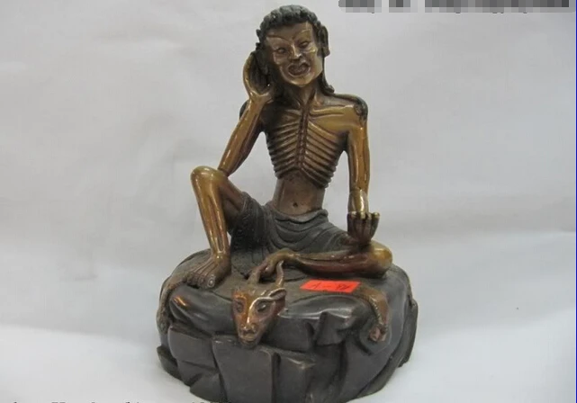 

S0490 6 INCH Tibet Buddhism temple 100% Pure Bronze Arhat Milarepa Buddha Statue D0318