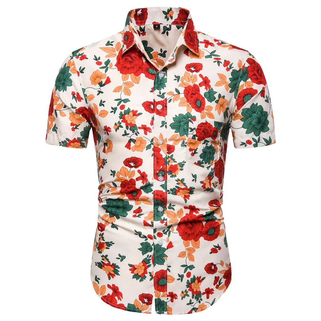

Men's Summer Beach Blouse Casual Slim Short Sleeve Printed Shirts Top Bluz