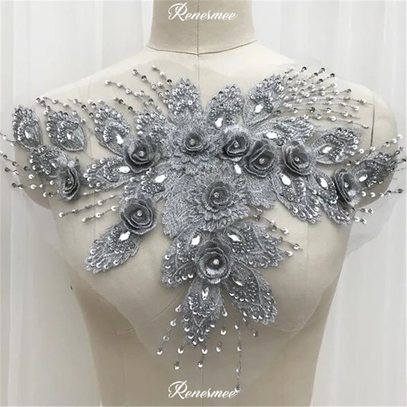 

1Pc Gray/Purple/Ice green Sequin Body Embroidery Neckline Lace Applique Trimmings Collar for Evening Dress 2Type Available CD66A