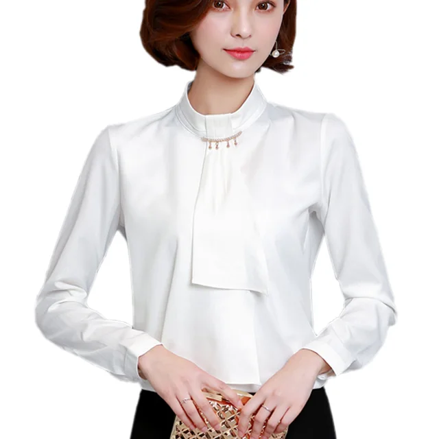 Formal Vintage Women's White Chiffon Blouse Plus Size 3XL Autumn Long