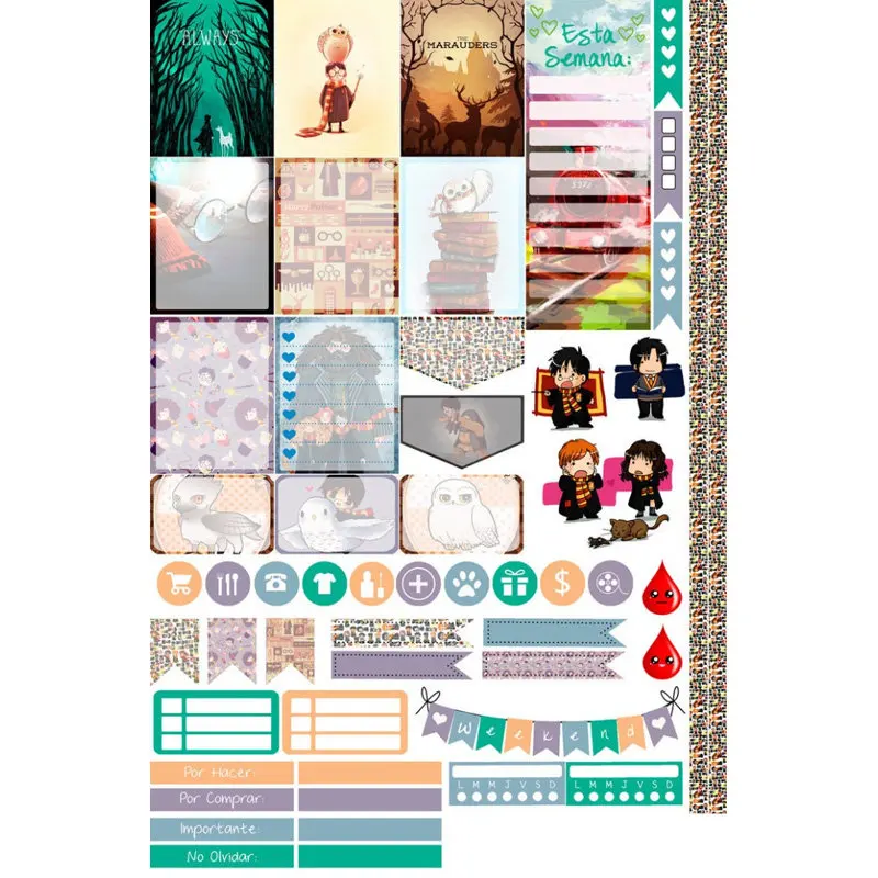 

2 PCS Kawaii Harry Potter Element DIY Uncut Decoration Scrapbook Stationery Diary Sticker Planner Cute Label Travel Stickers