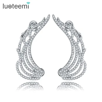 

LUOTEEMI New High Quality Delicate Cute Feather Stud Earrings Unique Jewelry White Gold-Color Brincos For Women Party