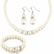 FAMSHIN, новинка, комплект свадебных ювелирных изделий из искусственного жемчуга, ожерелье с кристаллами, ювелирные украшения, вечерние женские бусы, свадебные серьги, аксессуары